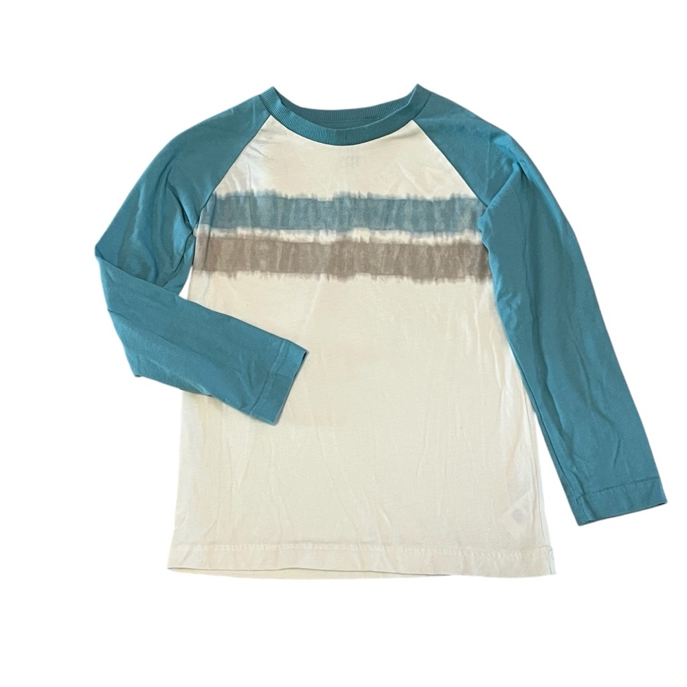 Blue and White Long Sleeve‎ Tee with Retro Stripes
